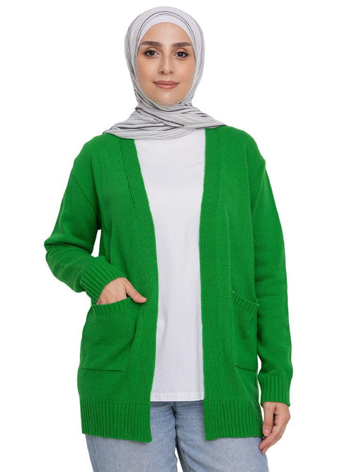 Green Basic Pocket Cardigan - Khotwh